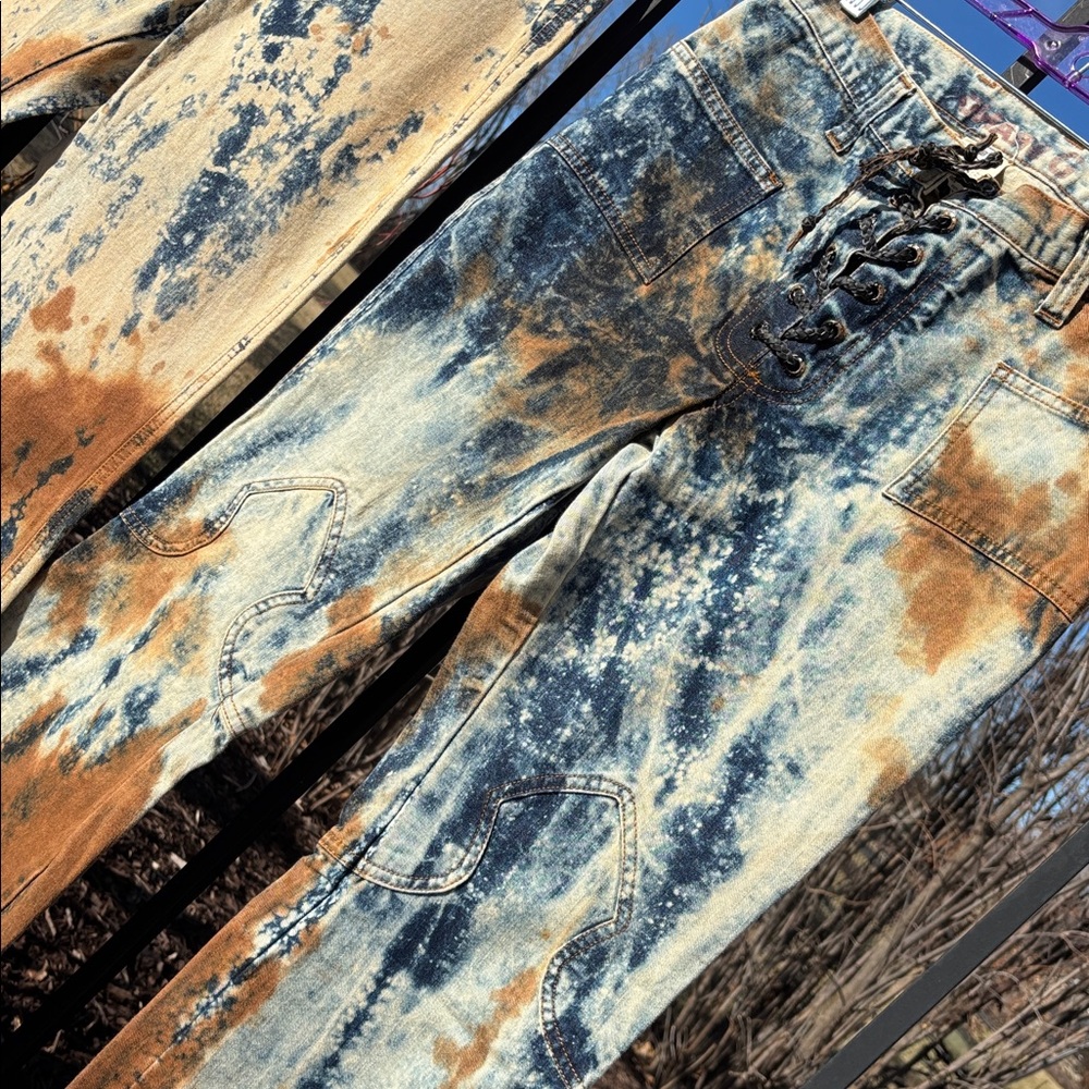 NWT G Brand VTG 70’s Bell Bottom Flare Tie Dye Jeans Sz30 Belly Laces for 1pair